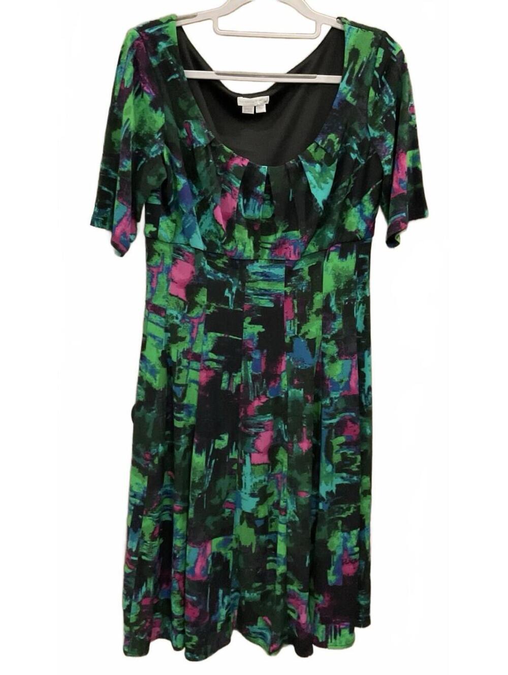 London Times Womens Round Neck Short Sleeve Dark Multicolor Dress Size 10